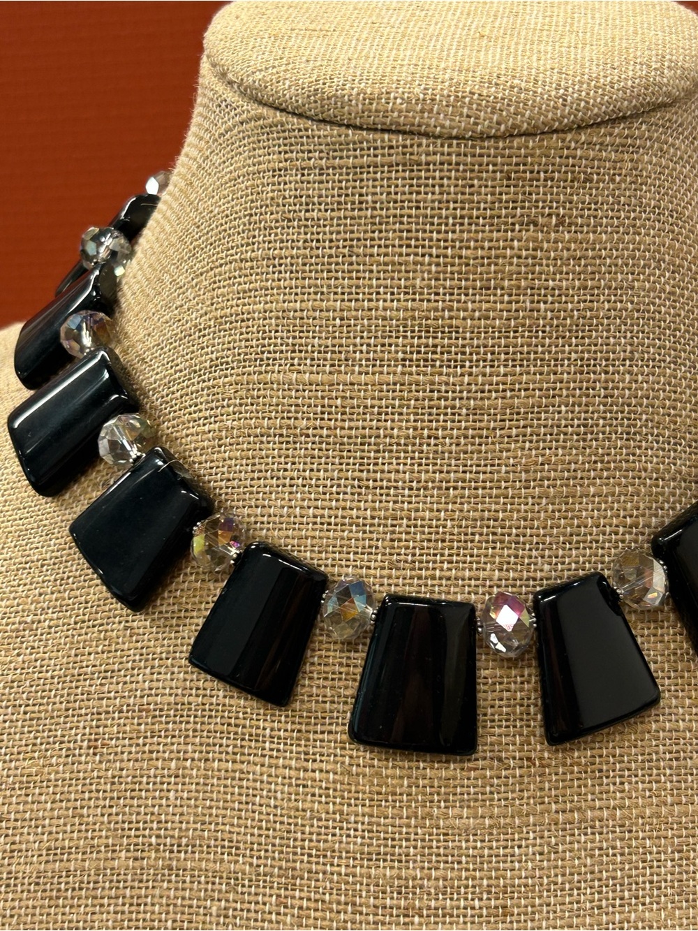 Fabulous vintage Donna Dressler 925, faux onyx and Ab crystal statement necklace